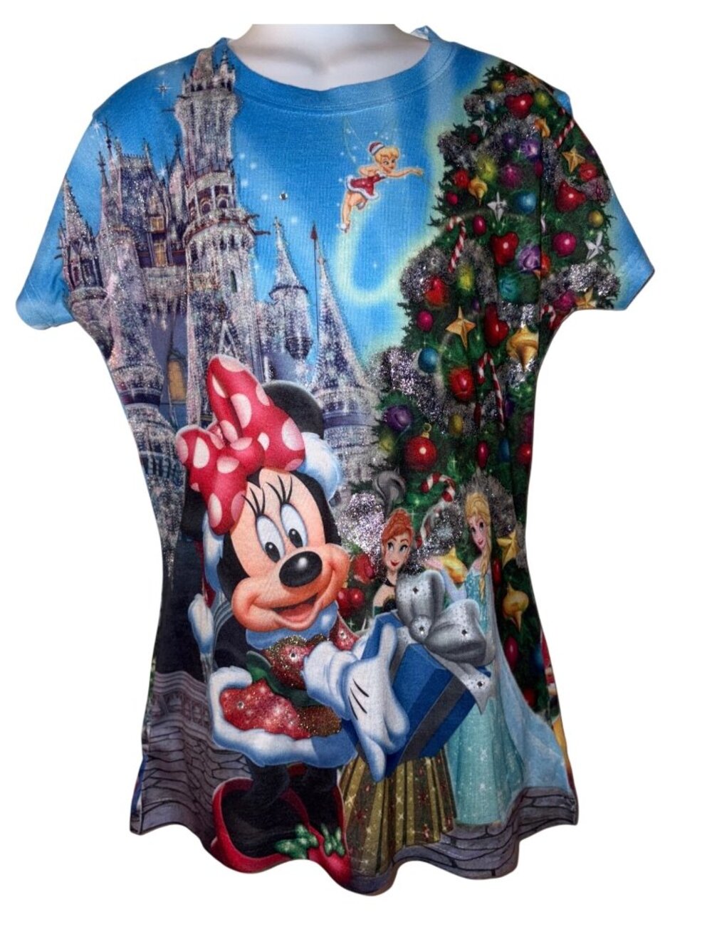 Disney Parks Happy Holidays Minnie & Mickey Christmas Shirt XS Bright Colors